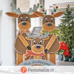 Chunky Wood Welcome Reindeer Family, , large