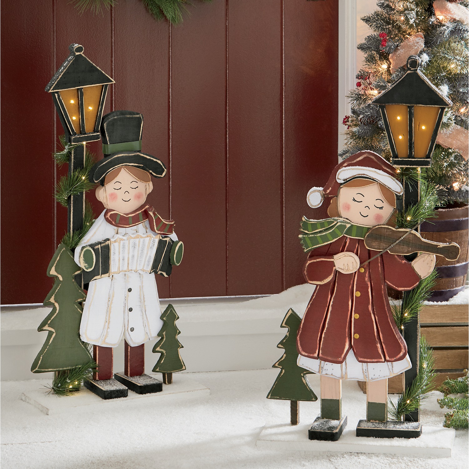 Chunky Wood Cutouts Lit Christmas Musicians Country Door