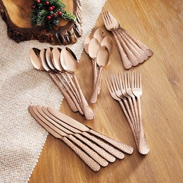 20-Piece Hammered Copper-Look Stainless Steel Flatware Set, , large