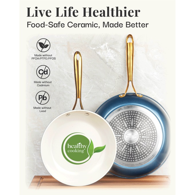 Gotham Steel Natural 12" Fry Pan, Cream Navy Gold, large