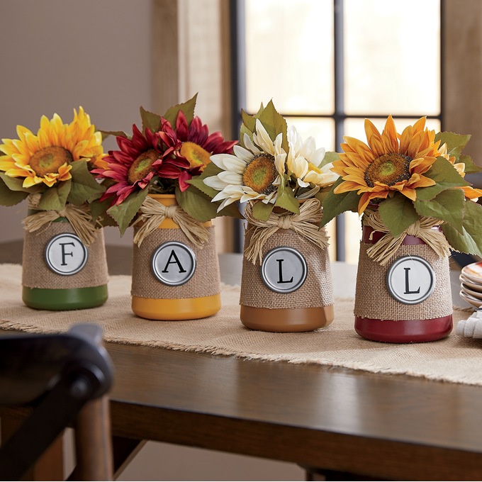 Fall Sunflower Metal Jar Set, , large