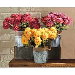 Faux Mums in Galvanized Pots, , large