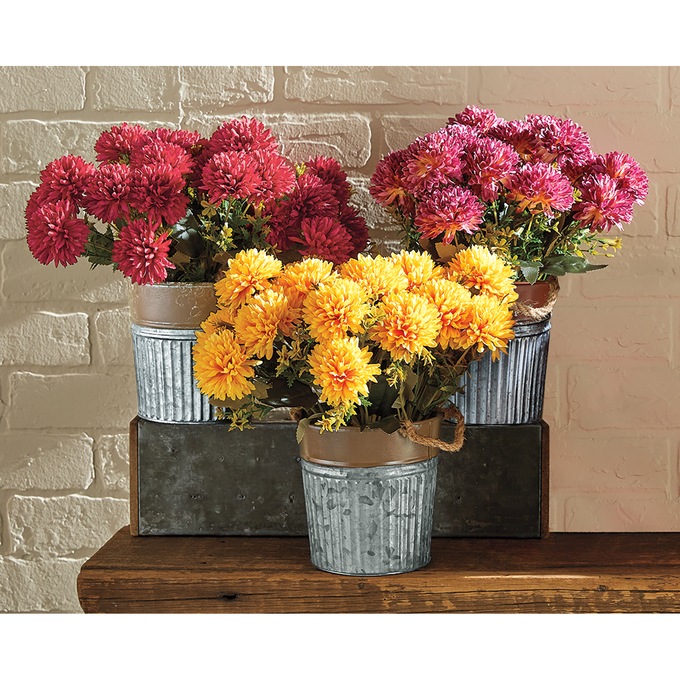 Faux Mums in Galvanized Pots, , large