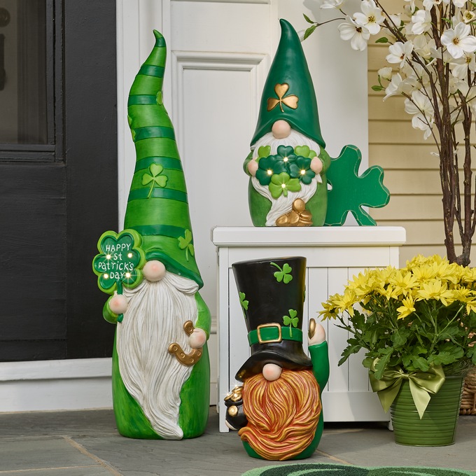 Set of 3 Large Leprechaun Gnomes, , large