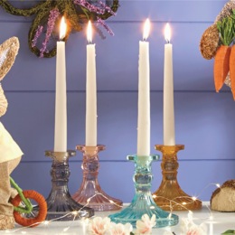 Set of 4 Glass Taper Candleholders, , large