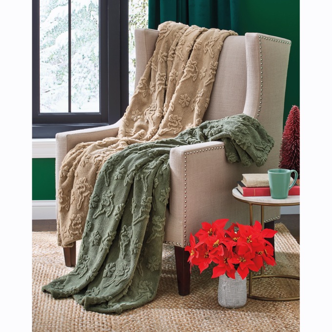 Deer and Snowflake Textured Throw, , large