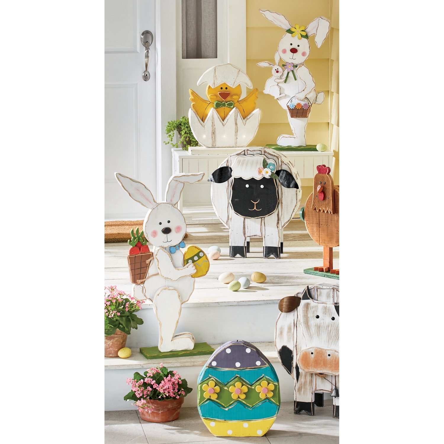 Chunky Wood Cutouts Bunnies and Easter Egg Country Door