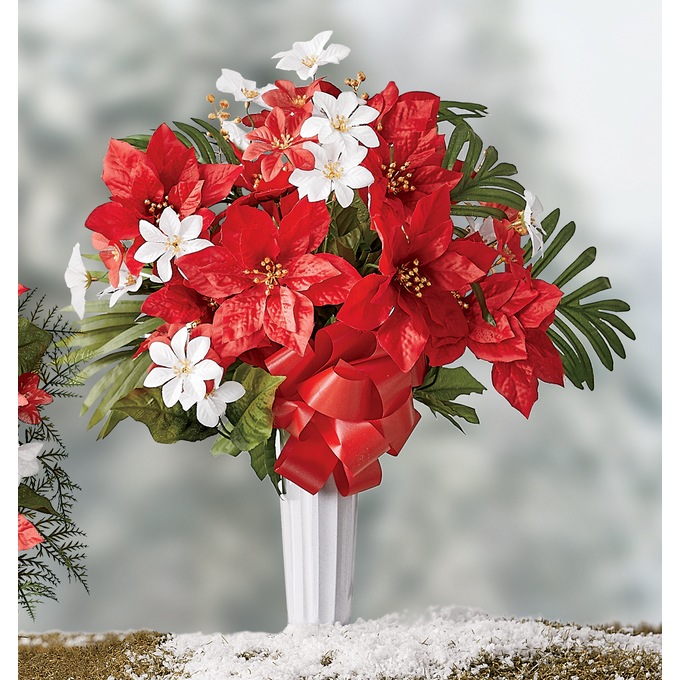 Red Poinsettia Memorial Floral Vase, , large