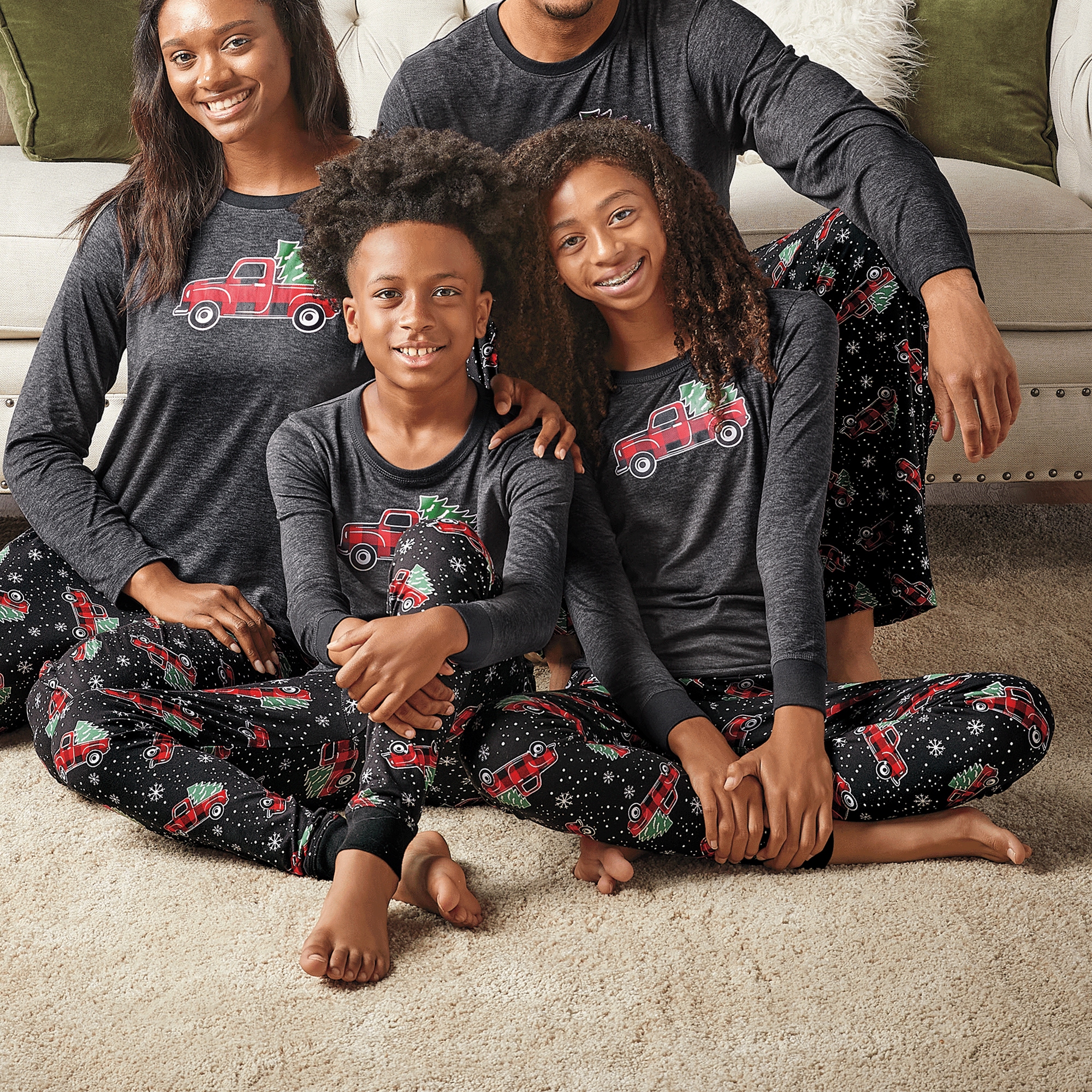 Kid's Family Christmas Holiday PJ Set in Soft, Stretchy Jersey Knit, Happy Camper, large