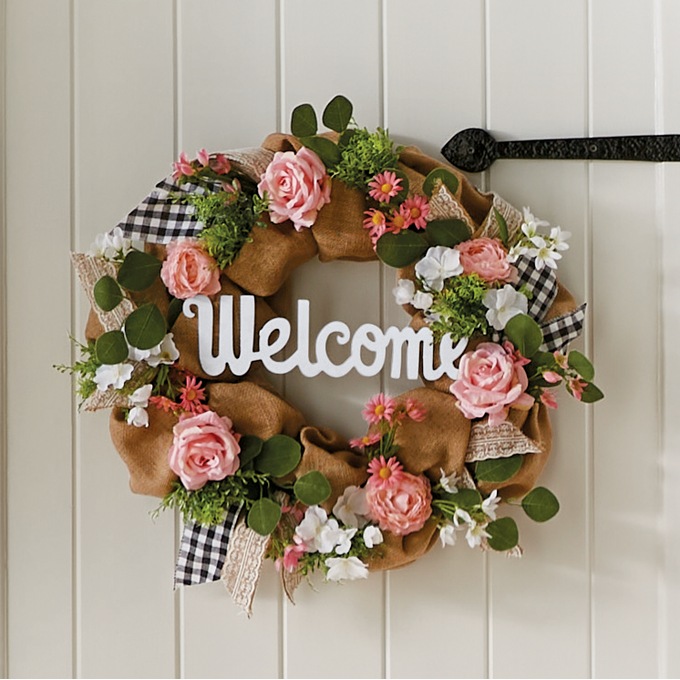 Outdoor Welcome Wreath with Burlap, , large