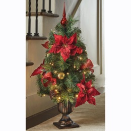 Lit Poinsettia Christmas Tree, , large