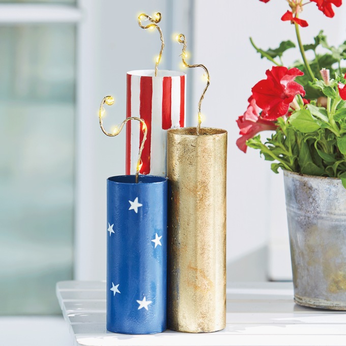 Lit Metal Patriotic Firecrackers, , large