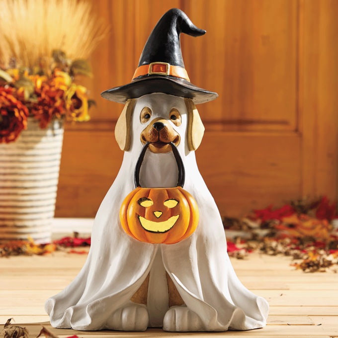 Lit Trick-or-Treat Pet Statue, , large
