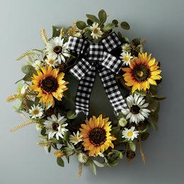 Sunflower Buffalo Check Wreath, , large