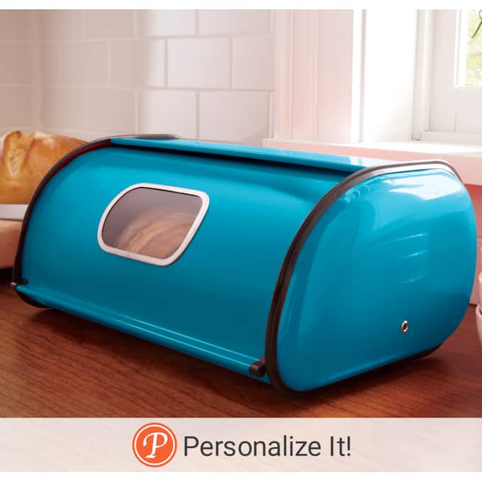 Ventilated Countertop Metal Breadbox with Window, Island Blue, large