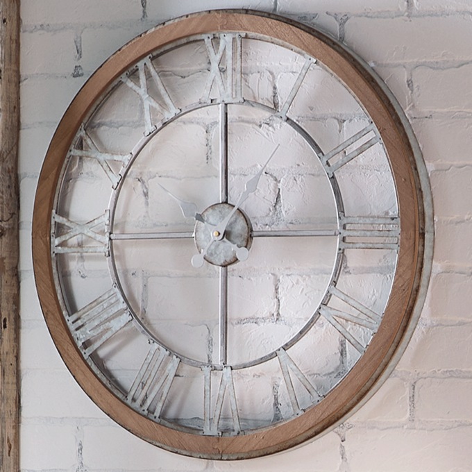 Galvanized Iron and Wood Wall Clock, , large