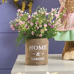 Set of 3 Burlap Pots with Wildflowers, , large