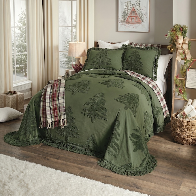 Aspen Chenille Bedspread with Woodland Tree Design, , large
