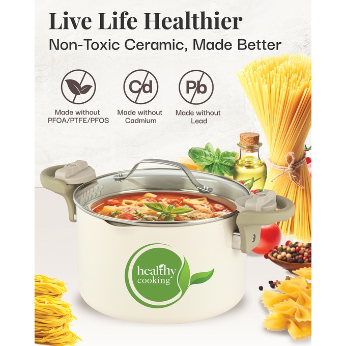 Gotham Steel 5-Quart Pasta Pot, Cream, large