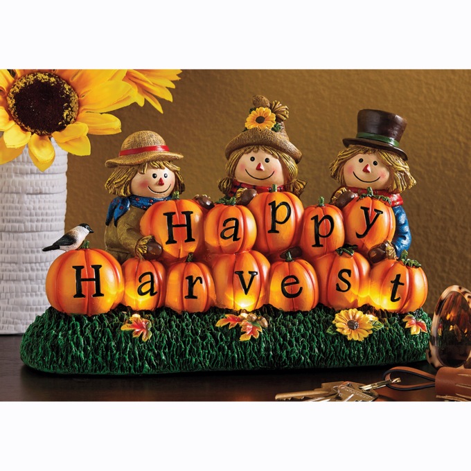 Lit Happy Harvest Scarecrow Decor, , large
