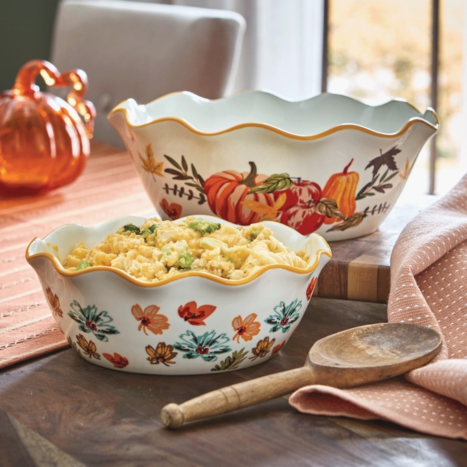 Set of 2 Ruffled Rim Harvest Bowls, Multi, large