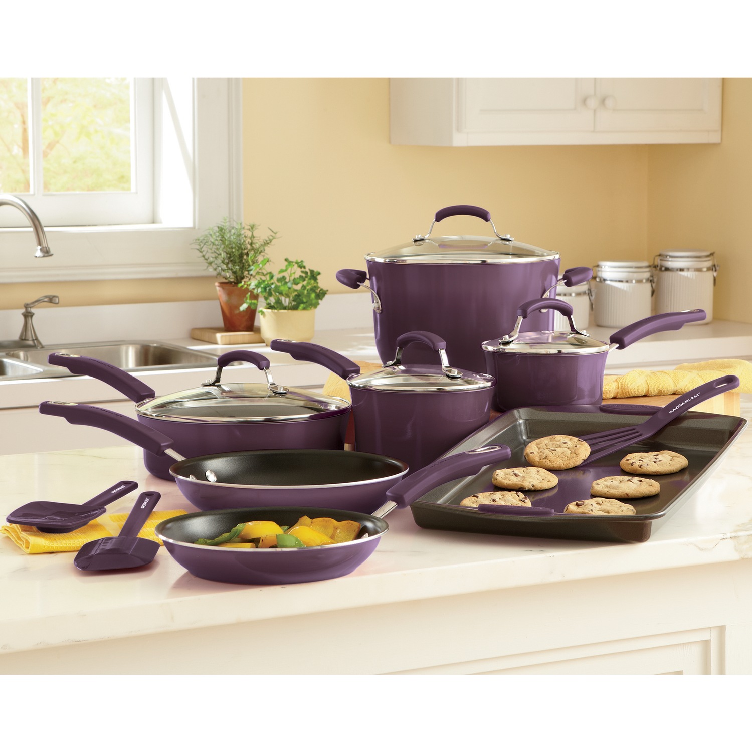 Rachael Ray 14-Piece Gradient Aluminum Cookware with Porcelain Enamel Exterior
