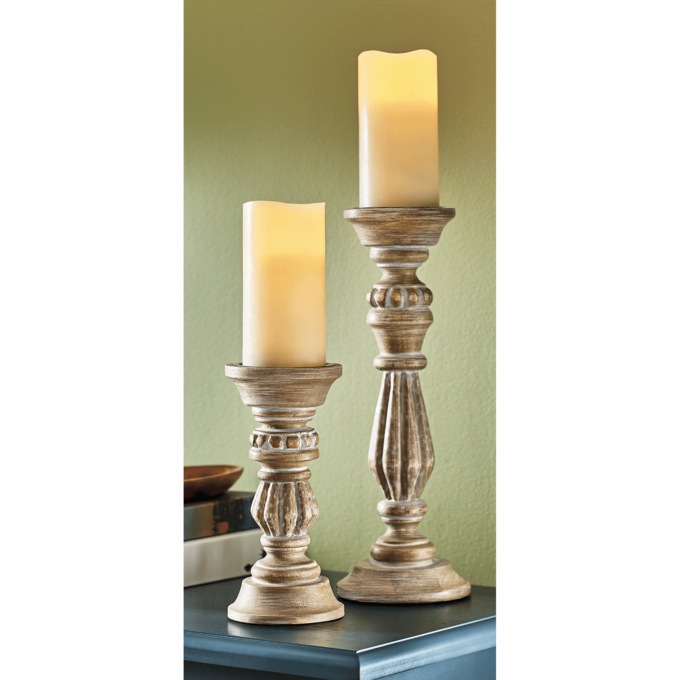 Set of 2 Turned Candleholders, Natural, large