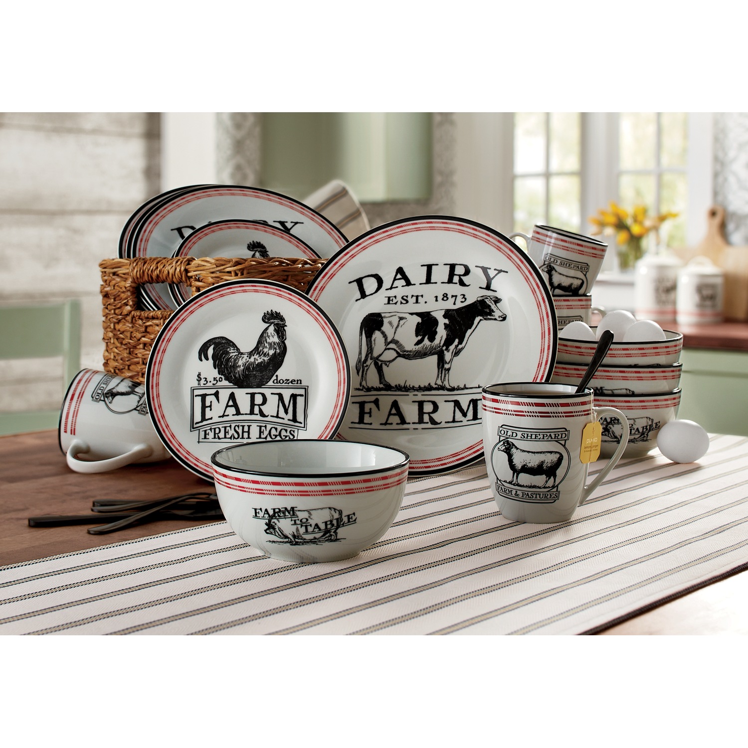 Down On The Farm 16-Piece Dinnerware Set and Canisters