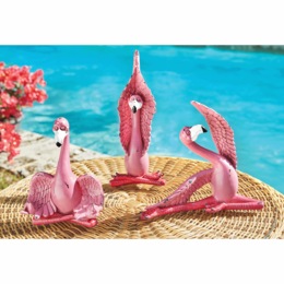 Set of 3 Yoga Flamingos, , large