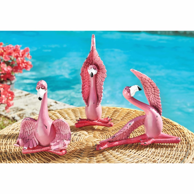 Set of 3 Yoga Flamingos, , large