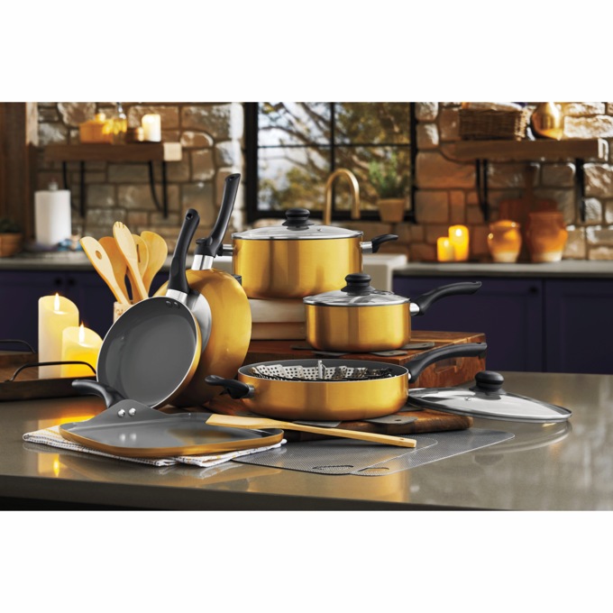 20-Piece Ceramic Metallic Cookware Set, Citrine, large