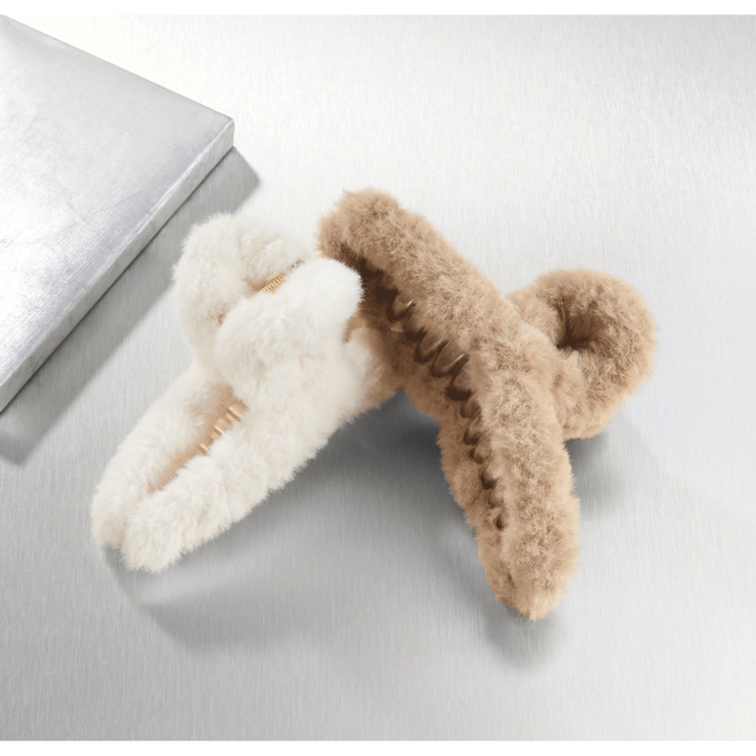 Set of 2 Faux-Fur Hair Clips, , large
