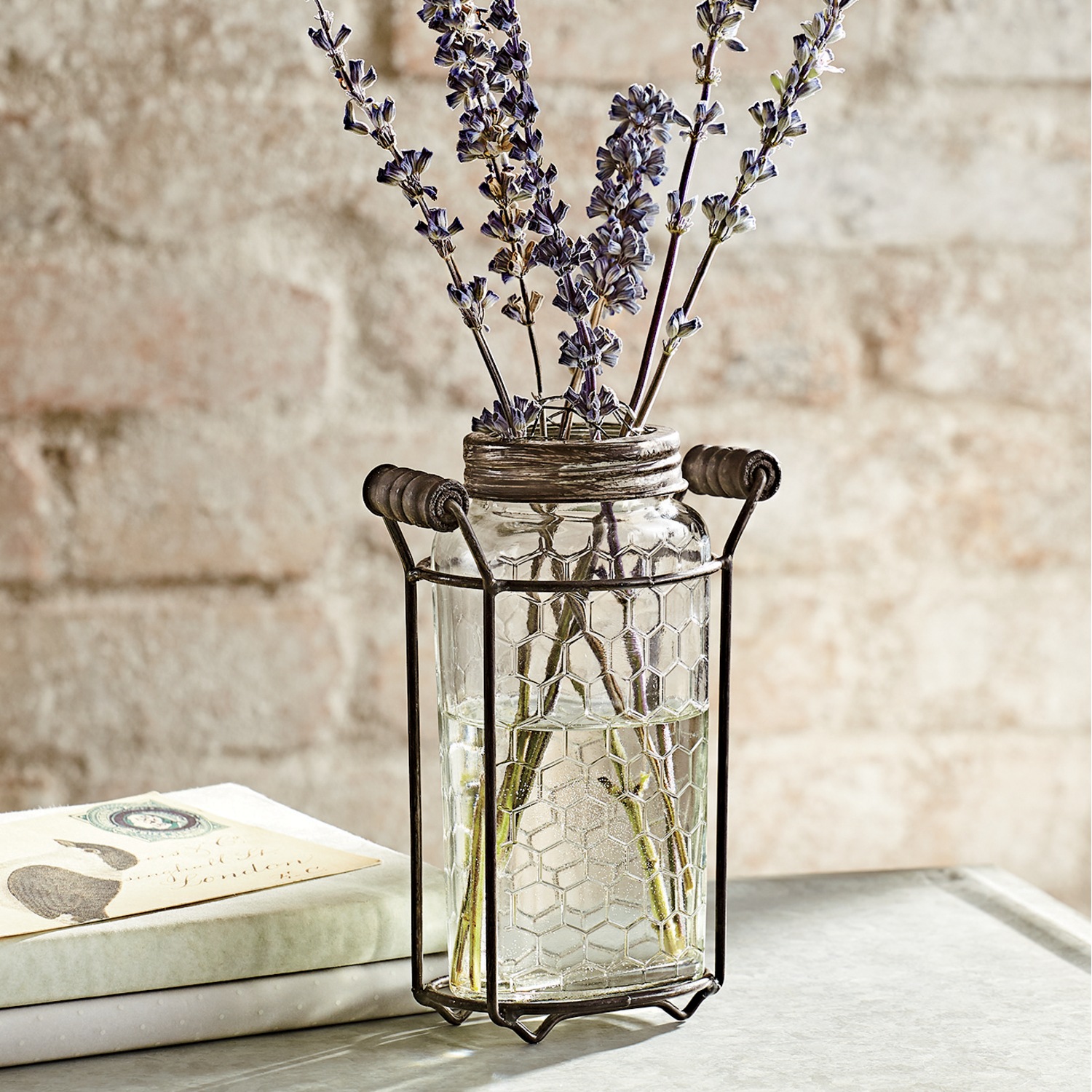 Glass Vase with Metal Frog Lid Country Door