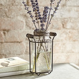 Glass Vase with Metal Frog Lid, , large
