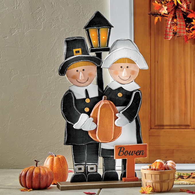 Chunky Wood Cutouts Lighted Pilgrims, , large