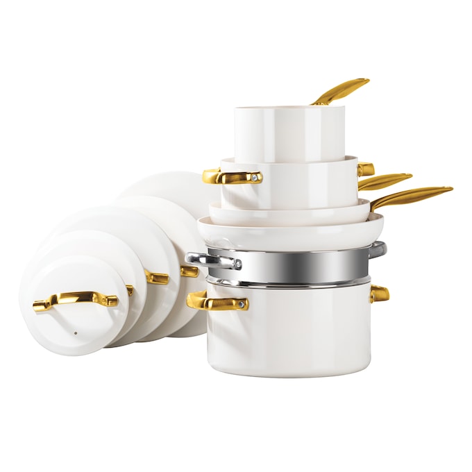 Gotham Steel 11-Piece Modern Kitchen Cookware Set, Cream, large