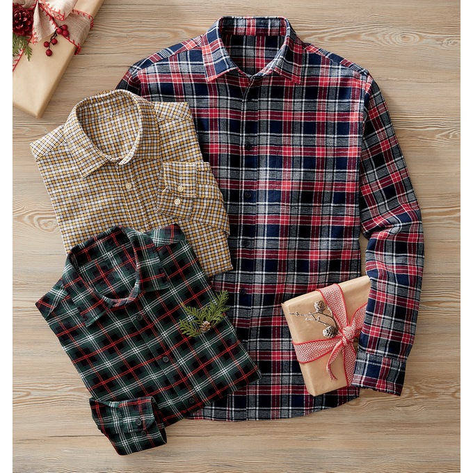 3-Pack Legendary Flannel Shirts, Navy Yellow Red, large