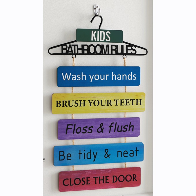 Personalized Bathroom Rules Wall Hanging, , large