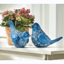 Set of 2 Blue Resin Birds, , large