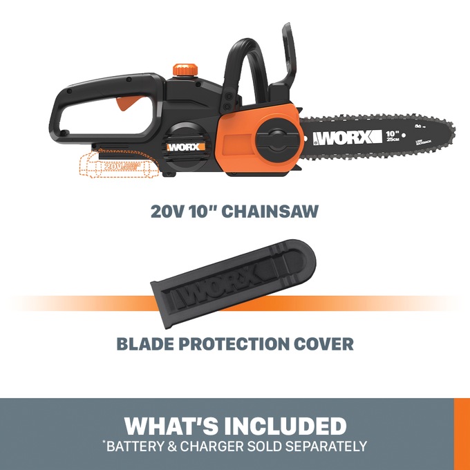 Worx 20V Power Share 10-Inch Cordless Chainsaw With Auto-Tension (Tool Only), , large
