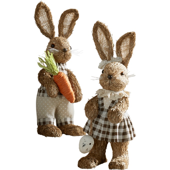 Set of 2 Buffalo Check Sisal Bunnies Country Door