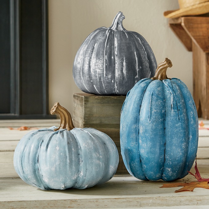 Set of 3 Rustic Resin Pumpkins, , large