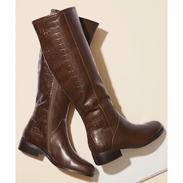 Croco-Print Embossed Faux-Leather Boot for Women with 1.5" Heel, , large