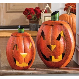Set of 2 Metal Jack-O-Lanterns, , large