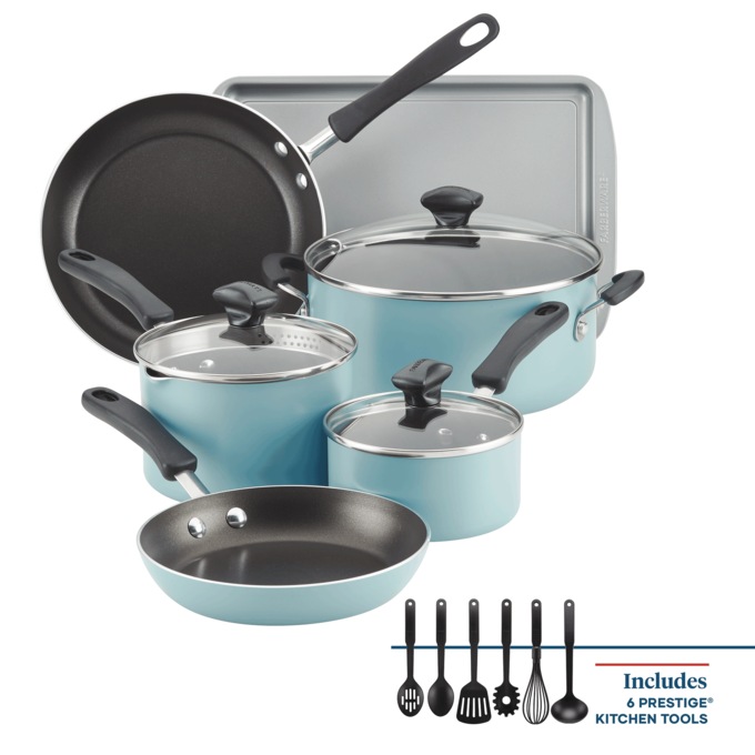 15-Piece Farberware Cookstart DiamondMax Nonstick Cookware Set, Aqua, large