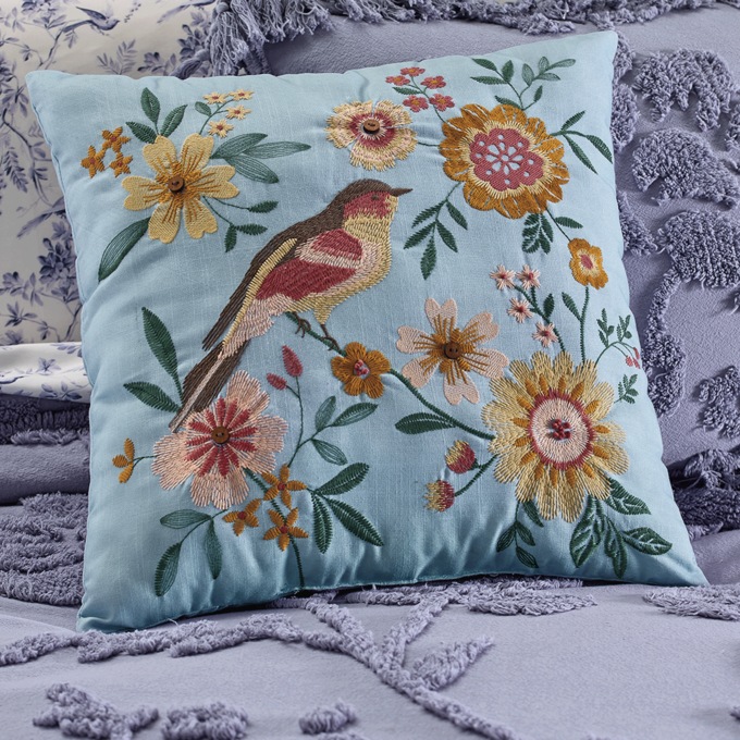 Embroidered Bird Pillow, , large