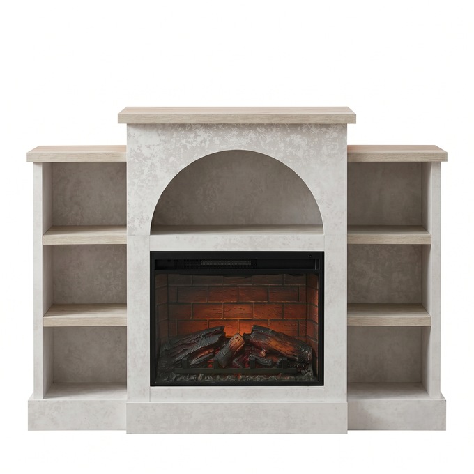 Cozette Fireplace Mantel with Built-In Bookshelves, , large