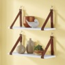 Set of 2 Shelves with Faux-Leather Straps, White, large