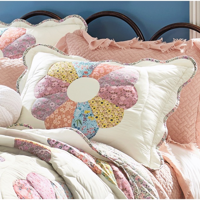 Norah Vintage Floral Scalloped Quilted Standard Sham, , large