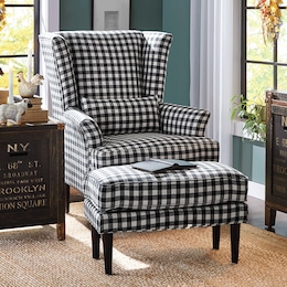 Plaid Chair with Ottoman, , large